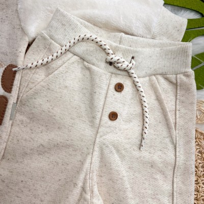 Conj. Jaqueta com Pelinho Hello Friend e Calça em Linho - Areia e Off White